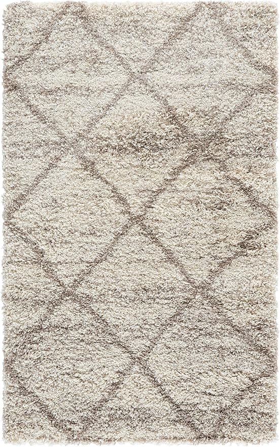 SAFAVIEH Hudson Shag Collection Accent Rug - 3' x 5', Multi Ivory & Beige, Trellis Design, Non-Shedding & Easy Care, 2-inch Thick Ideal for High Traffic Areas in Living Room, Bedroom (SGH281H)