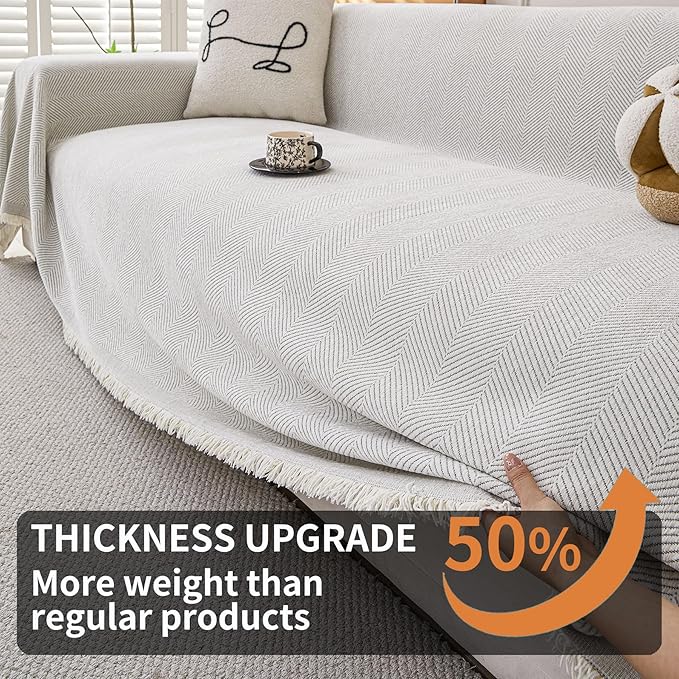 HAOMAIJIA Non Slip Couch Cover Sofa Covers for 3 Cushion Couch Washable sectional Couch Covers for Dogs pet Furniture Protector Couch Cover Blanket for Living Room (Off White, 71"x150")