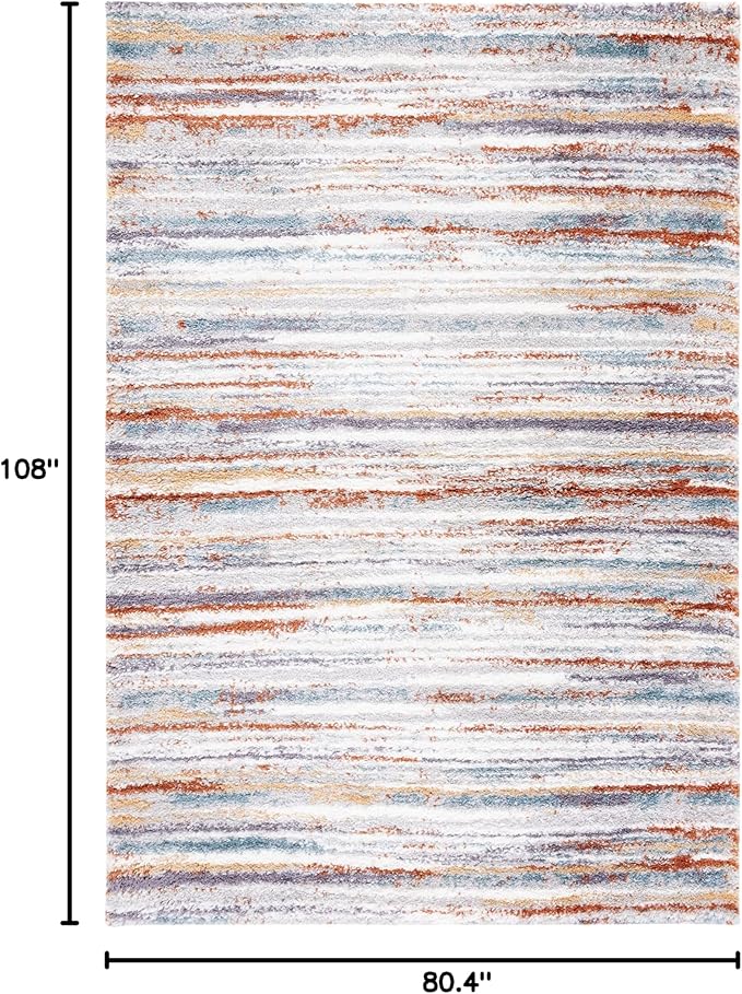 SAFAVIEH Berber Shag Collection Area Rug - 6'7" x 9', Blue Rust & Ivory, Stripe Design, Non-Shedding & Easy Care, 1.25-inch Thick Ideal for High Traffic Areas in Living Room, Bedroom (BER565A)
