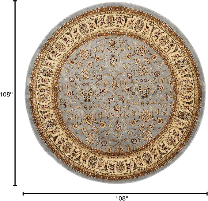 SAFAVIEH Lyndhurst Collection Area Rug - 9' Round, Light Blue & Ivory, Traditional Oriental Design, Non-Shedding & Easy Care, Ideal for High Traffic Areas in Living Room, Bedroom (LNH312B)