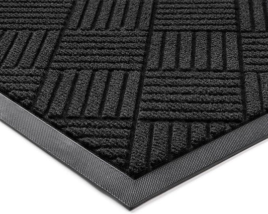 Front Door Mat, Heavy Duty Indoor Outdoor Doormat, 60" x 48" Low Profile Outdoor Mats for Home Entrance, Stain and Fade Resistant Welcome Mat Ideal for High Traffic Area, Diamond Black