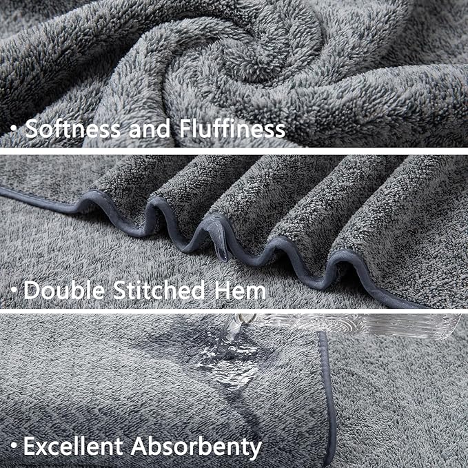 Ycosy 18 Piece Bath Towels Set,100% Microfiber Family Bathroom Towel with Hanging Loops-6 Bath Towels,6 Hand Towels,6 Washcloths,Quick Dry Highly Absorbent Shower Towel for Bathroom,Hotel,Spa-Grey