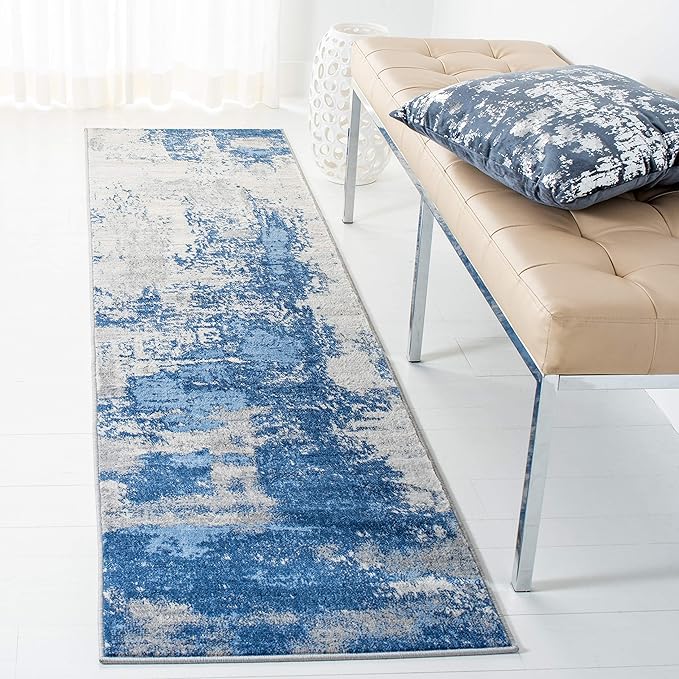 SAFAVIEH Jasper Collection Runner Rug - 2' x 6', Blue & Ivory, Modern Abstract Design, Non-Shedding & Easy Care, Ideal for High Traffic Areas in Living Room, Bedroom (JSP101M)