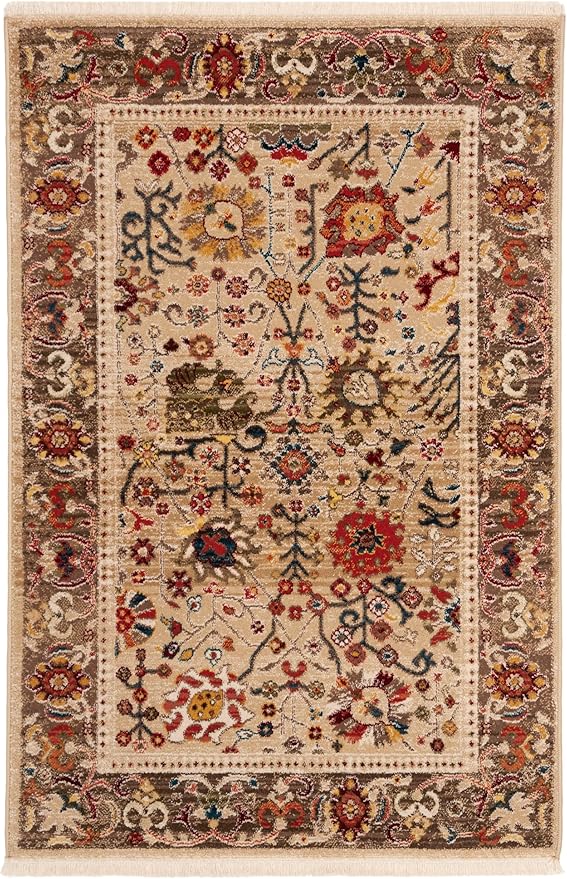 SAFAVIEH Kashan Collection Area Rug - 4' x 6', Beige & Taupe, Traditional Design, Stain Resistant, Ideal for High Traffic Areas in Living Room, Bedroom & Dining Room (KSN303K-4)
