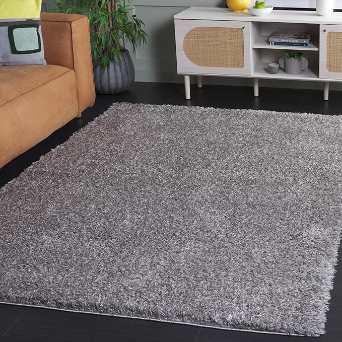 SAFAVIEH Lindsay Shag Collection Square Rug - 6'7" Square, Dark Grey, Contemporary Design, Ideal for High Traffic Areas in Bedroom, Dining Room & Kitchen (LNS560G-7SQ)