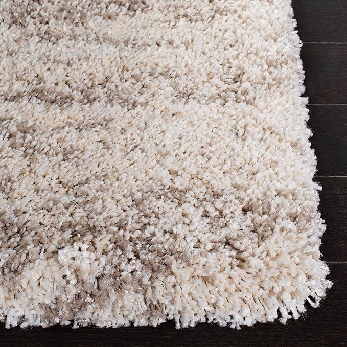 SAFAVIEH Hudson Shag Collection Area Rug - 4' Square, Ivory & Beige, Modern Design, Non-Shedding & Easy Care, 2-inch Thick Ideal for High Traffic Areas in Living Room, Bedroom (SGH206B)