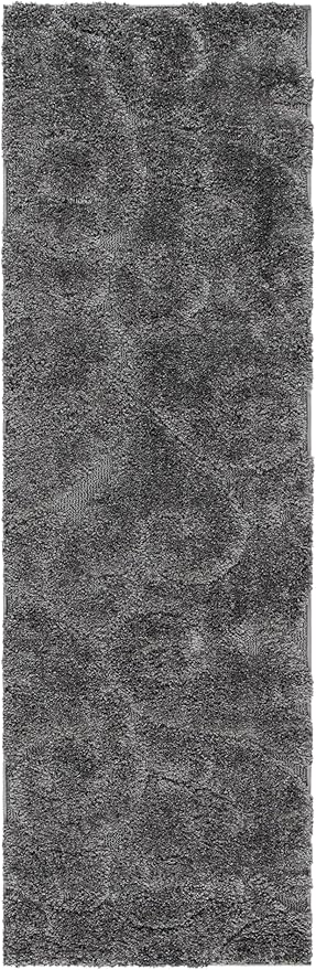 SAFAVIEH Florida Shag Collection Runner Rug - 2'3" x 21', Grey, Scroll Design, Non-Shedding & Easy to Clean, High-Low Plush Pile, Ideal for Bedroom, Foyer, Hallway (SG455-8013)