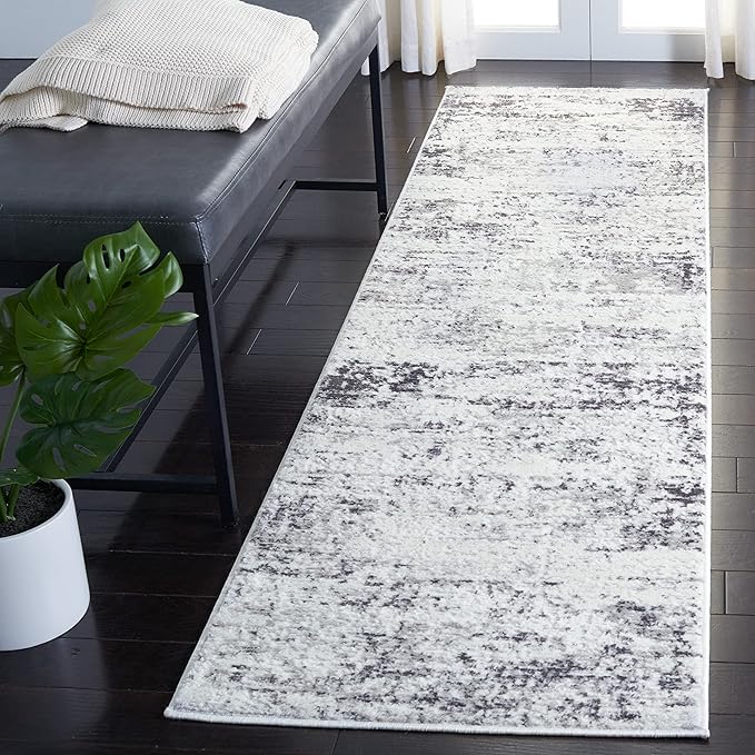 SAFAVIEH Amelia Collection Runner Rug - 2'2" x 12', Ivory & Grey, Modern Abstract Design, Non-Shedding & Easy Care, Ideal for High Traffic Areas in Living Room, Bedroom (ALA700C)