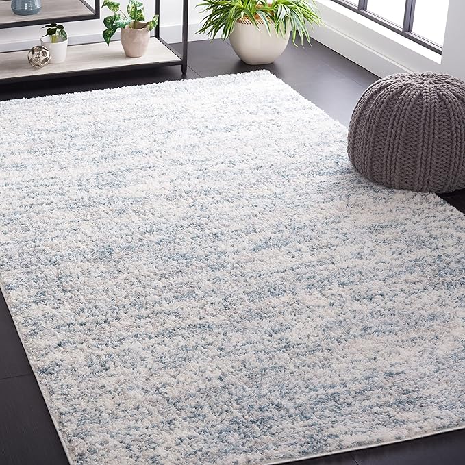 SAFAVIEH Berber Shag Collection Area Rug - 5'5" x 7'7", Ivory & Light Aqua, 1.2-inch Thick Ideal for High Traffic Areas in Living Room, Bedroom (BER563J)