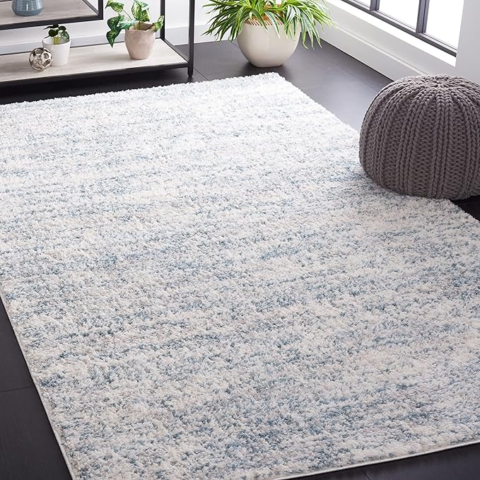 SAFAVIEH Berber Shag Collection Area Rug - 6' x 9', Ivory & Light Aqua, 1.2-inch Thick Ideal for High Traffic Areas in Living Room, Bedroom (BER563J)