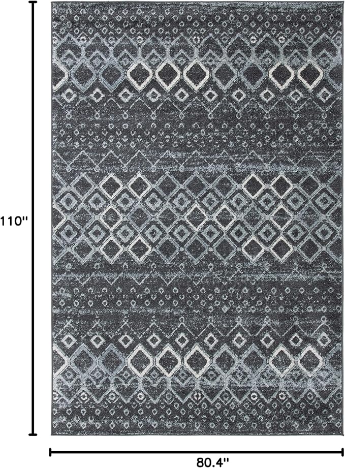 SAFAVIEH Amsterdam Collection Area Rug - 6'7" x 9'2", Dark Grey & Light Grey, Moroccan Boho Design, Non-Shedding & Easy Care, Ideal for High Traffic Areas in Living Room, Bedroom (AMS108J)