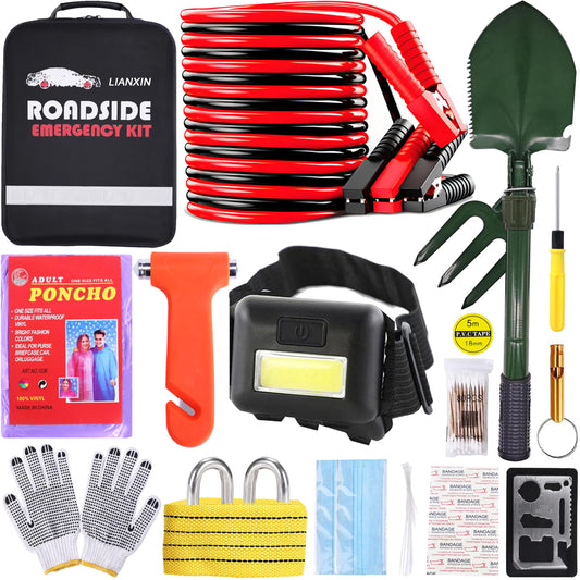Emergency Car Kit,Car Safety Kits with Jumper Cables | Hand Tools - Image 1