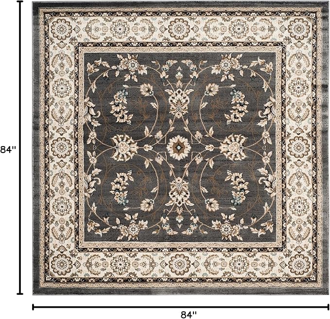 SAFAVIEH Lyndhurst Collection Area Rug - 7' Square, Grey & Cream, Traditional Oriental Design, Non-Shedding & Easy Care, Ideal for High Traffic Areas in Living Room, Bedroom (LNH340G)