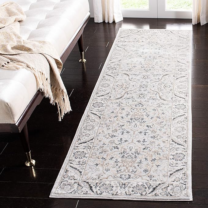 SAFAVIEH Isabella Collection Runner Rug - 2'2" x 11', Light Grey & Cream, Oriental Design, Non-Shedding & Easy Care, Ideal for High Traffic Areas in Living Room, Bedroom (ISA912F)