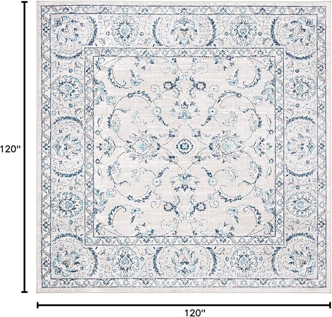 SAFAVIEH Brentwood Collection Area Rug - 10' Square, Light Grey & Blue, Oriental Design, Non-Shedding & Easy Care, Ideal for High Traffic Areas in Living Room, Bedroom, Dining (BNT854G-10SQ)