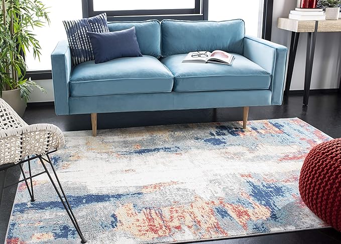 SAFAVIEH Jasper Collection Accent Rug - 4' x 6', Grey & Red, Modern Abstract Design, Non-Shedding & Easy Care, Ideal for High Traffic Areas in Entryway, Living Room, Bedroom (JSP101C)