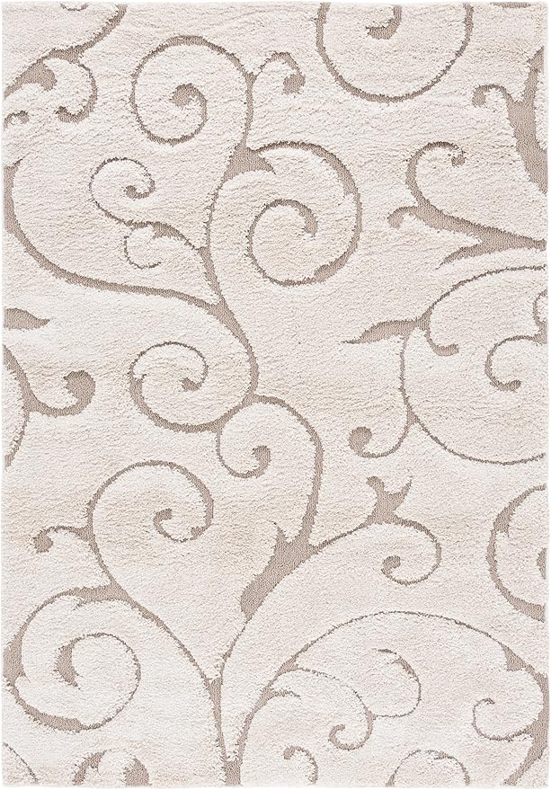 SAFAVIEH Florida Shag Collection Area Rug - 6' x 9', Cream & Beige, Scroll Design, Non-Shedding & Easy to Clean, High-Low Plush Pile, Ideal for Living Room, Bedroom, Dining Space (SG455-1113)