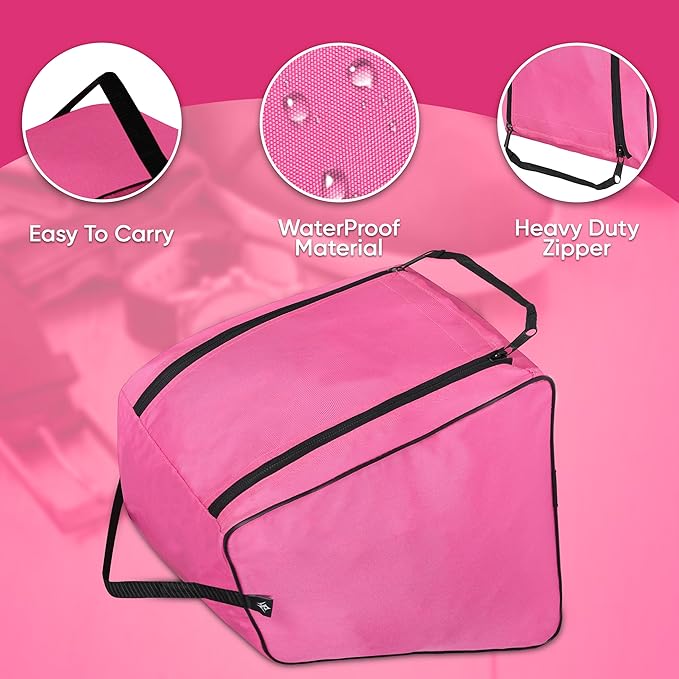 Cordura Fabric Sports Shoe Bag Water Resistant Gym Kit Fitness Organiser with Inner Pocket Travel Hiking Dust Proof Portable Plain Boot Bag Storage for Football Rugby Cricket Golf (Pink)