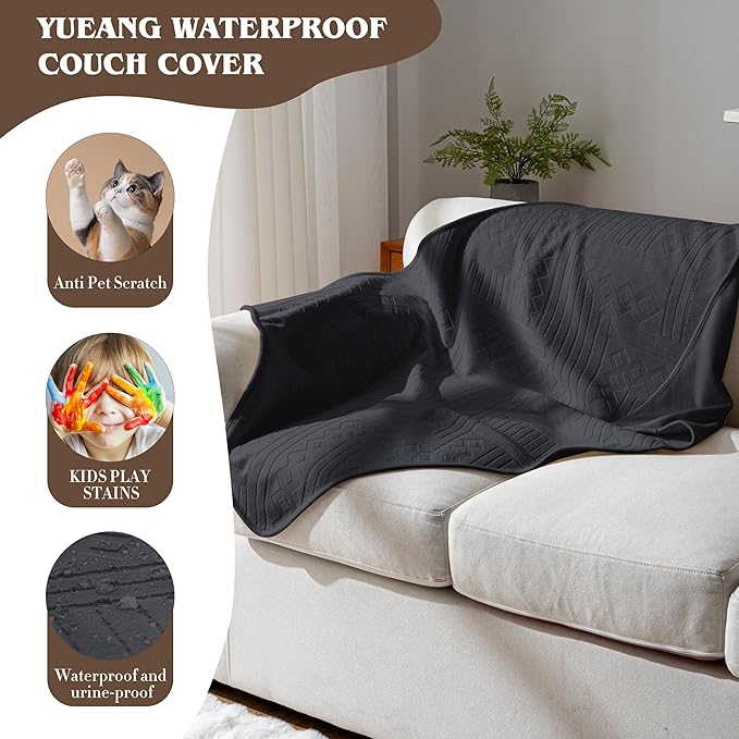 Waterproof Recliner Chair Cover - Washable Double-Sided Velvet and Pattern Reversible Cover for Couch, Bed, Car and Sofa Protection for Dogs, 30x40in/Black