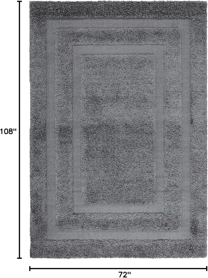 SAFAVIEH Florida Shag Collection Area Rug - 6' x 9', Grey & Grey, Border Design, Non-Shedding & Easy Care, 1.2-inch Thick Ideal for High Traffic Areas in Living Room, Bedroom (SG454-8080)