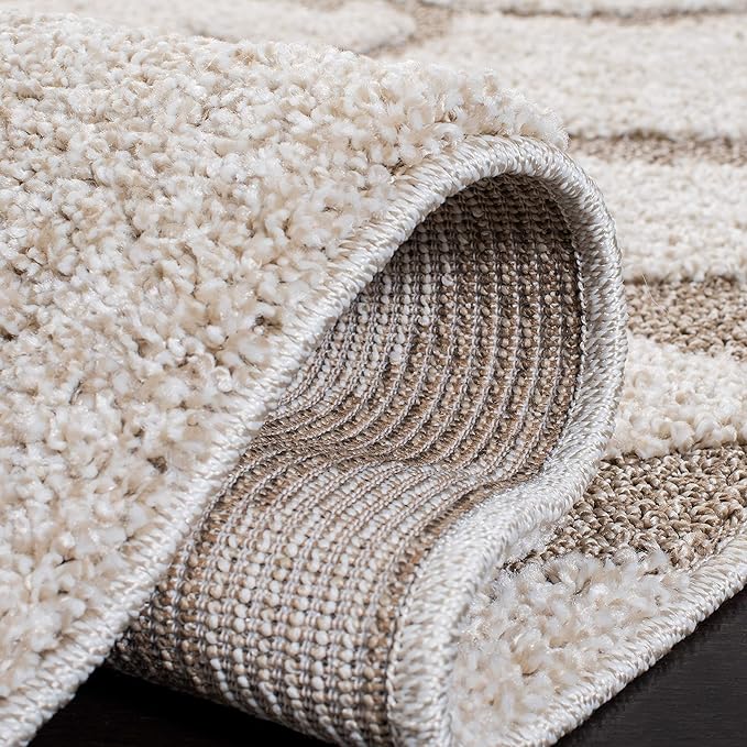 SAFAVIEH Florida Shag Collection Area Rug - 6'7" Square, Ivory & Beige, Scroll Design, Non-Shedding & Easy to Clean, High-Low Plush Pile, Ideal for Living Room, Bedroom, Dining Space (SG455-13LT)