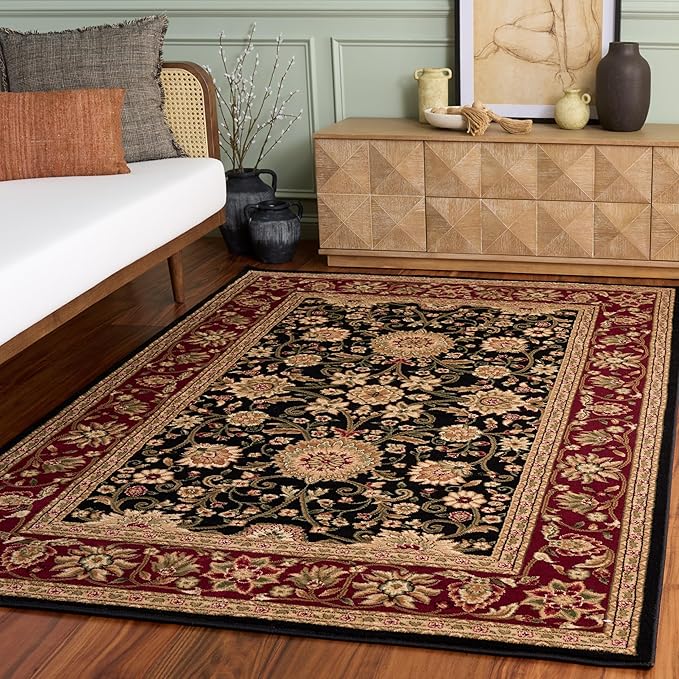 SAFAVIEH Lyndhurst Collection Area Rug - 6' x 9', Black & Red, Traditional Oriental Design, Non-Shedding & Easy Care, Ideal for High Traffic Areas in Living Room, Bedroom (LNH212G)