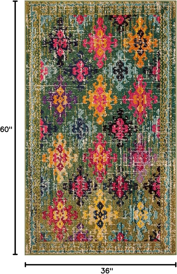 SAFAVIEH Monaco Collection Accent Rug - 3' x 5', Green & Multi, Boho Diamond Trellis Design, Non-Shedding & Easy Care, Ideal for High Traffic Areas in Entryway, Living Room, Bedroom (MNC244G)