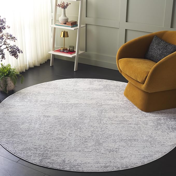 SAFAVIEH Amelia Collection Area Rug - 6'7" Round, Ivory & Light Grey, Modern Abstract Design, Non-Shedding & Easy Care, Ideal for The Living Room, Dining, Bedroom (ALA700F)