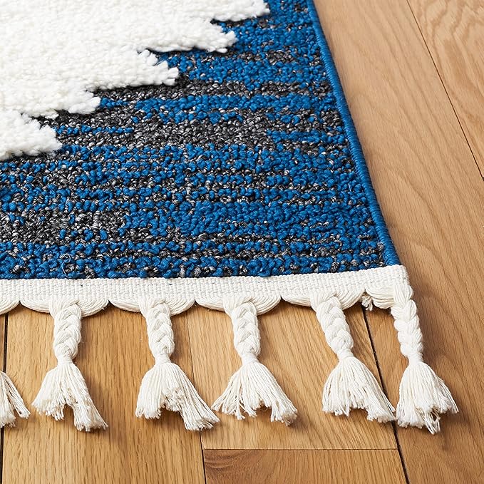 SAFAVIEH Moroccan Tassel Shag Collection Accent Rug - 4' x 6', Navy & Ivory, Non-Shedding & Easy Care, 2-inch Thick Ideal for High Traffic Areas in Entryway, Living Room, Bedroom (MTS652N)