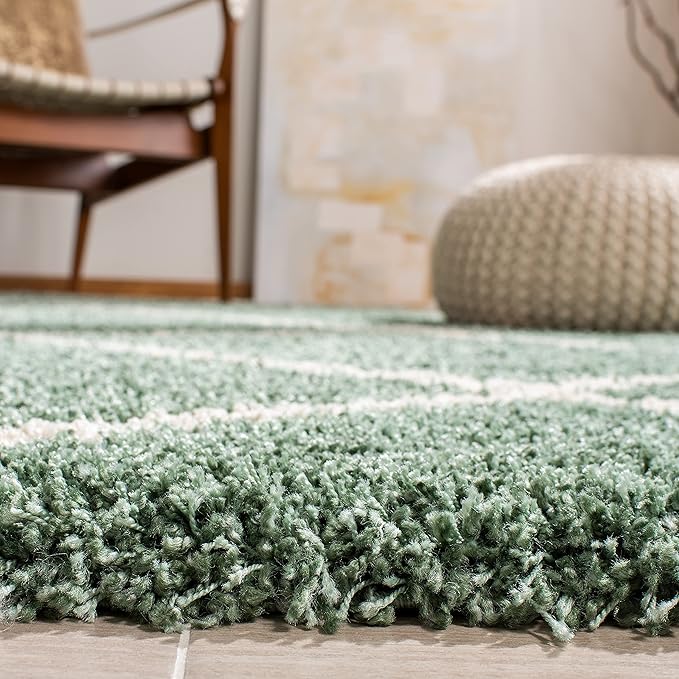SAFAVIEH Hudson Shag Collection Area Rug - 7' Square, Green & Ivory, Modern Trellis Design, Non-Shedding & Easy Care, 2-inch Thick Ideal for High Traffic Areas in Living Room, Bedroom (SGH281Y)