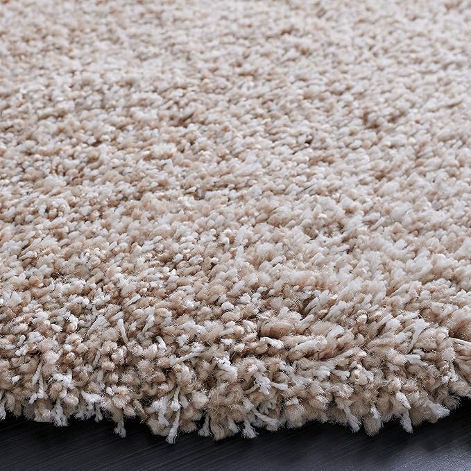 SAFAVIEH Santa Monica Shag Collection Accent Rug - 3' Round, Beige, Non-Shedding & Easy Care, 2-inch Thick, Ideal for The Living Room, Dining Room, Bedroom (SGN725-1313-3R)