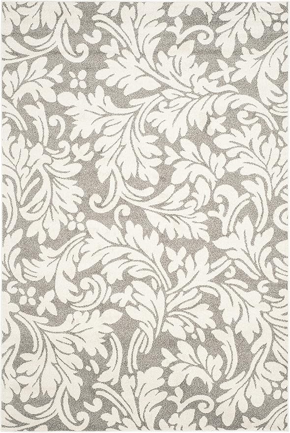 SAFAVIEH Amherst Collection Area Rug - 6' x 9', Dark Grey & Beige, Floral Design, Non-Shedding & Easy Care, Ideal for High Traffic Areas in Living Room, Bedroom (AMT425R)
