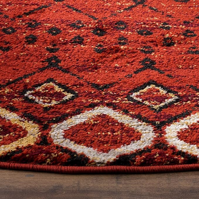 SAFAVIEH Amsterdam Collection 5'1" Round Terracotta / Multi AMS108D Moroccan Boho Non-Shedding Dining Room Entryway Foyer Living Room Bedroom Area Rug