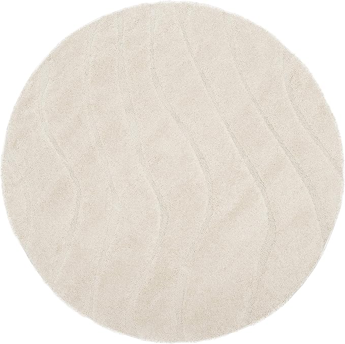 SAFAVIEH Florida Shag Collection Area Rug - 5' Round, Creme & Creme, Non-Shedding & Easy Care, 1.2-inch Thick Ideal for High Traffic Areas in Living Room, Bedroom (SG472-1111)