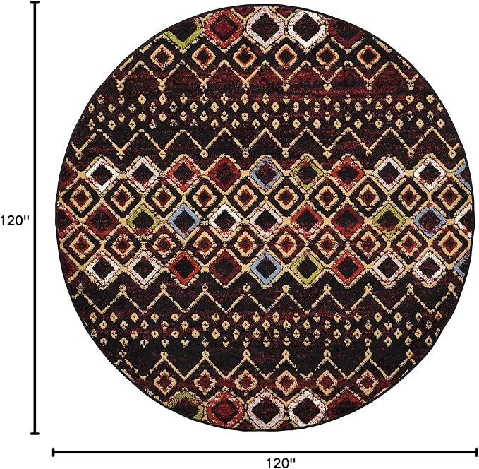 SAFAVIEH Amsterdam Collection 10' Round Black/Multi AMS108P Moroccan Boho Non-Shedding Entryway Foyer Living Room Bedroom Kitchen Area Rug