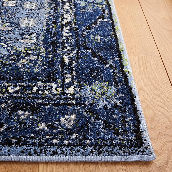 SAFAVIEH Vintage Hamadan Collection Runner Rug - 2'3" x 8', Light Blue & Black, Traditional Oriental Design, Non-Shedding & Easy Care, Ideal for High Traffic Areas in Living Room, Bedroom (VTH204J)