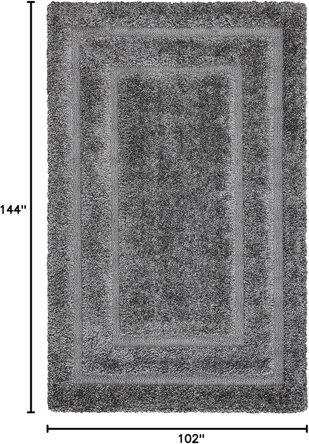 SAFAVIEH Florida Shag Collection Area Rug - 8'6" x 12', Grey & Grey, Border Design, Non-Shedding & Easy Care, 1.2-inch Thick Ideal for High Traffic Areas in Living Room, Bedroom (SG454-8080)