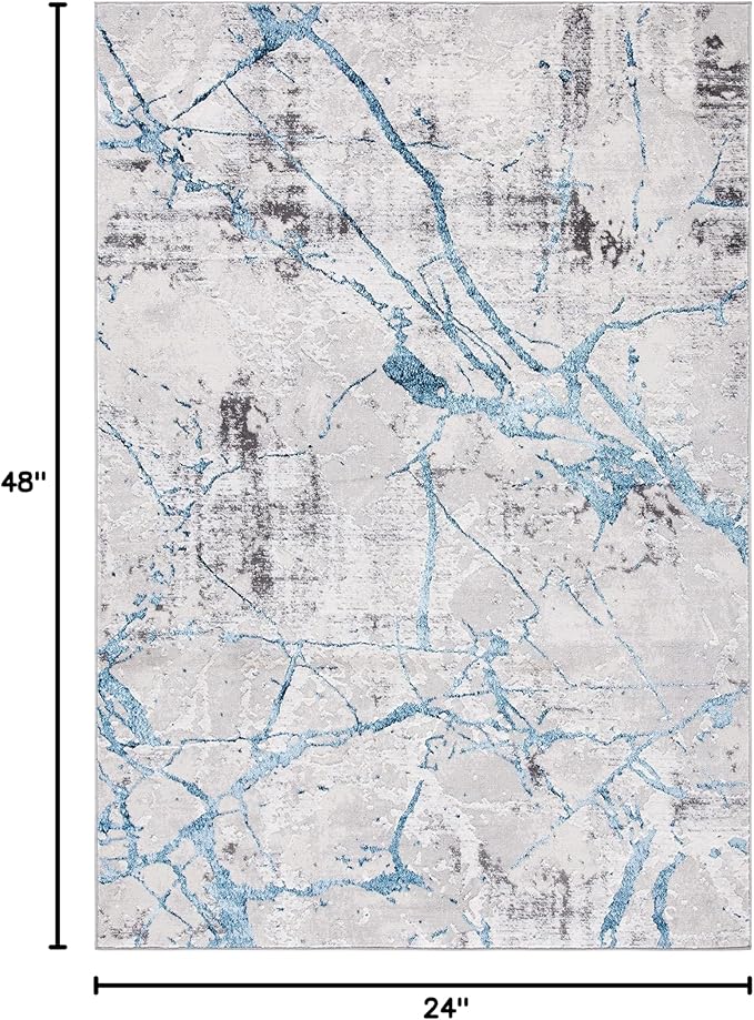SAFAVIEH Amelia Collection Accent Rug - 2' x 4', Grey & Blue, Modern Abstract Design, Non-Shedding & Easy Care, Ideal for High Traffic Areas in Entryway, Living Room, Bedroom (ALA293F)