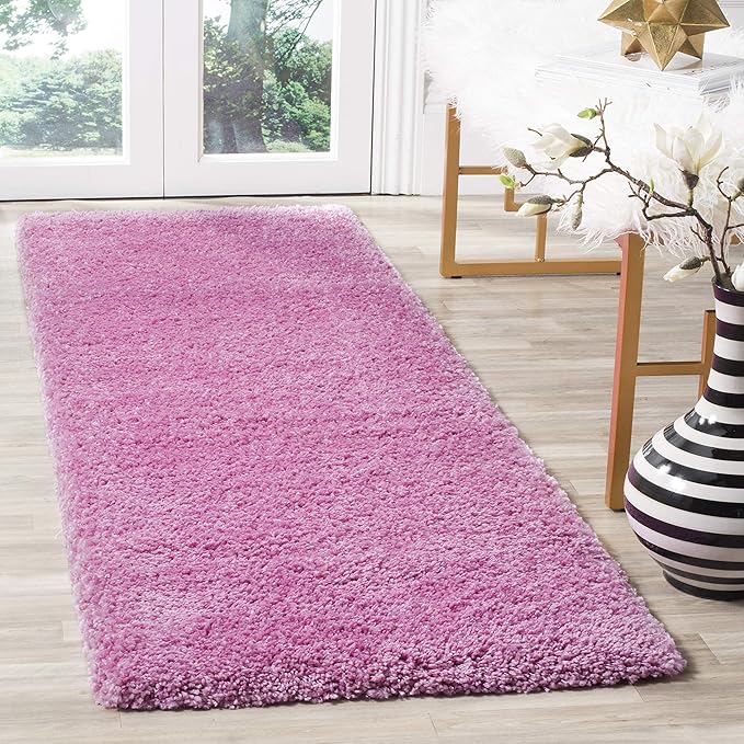 SAFAVIEH Santa Monica Shag Collection 2'3" x 11' Pink SGN725 Solid Non-Shedding Living Room Bedroom Dining Room Entryway Plush 2-inch Thick Runner Rug