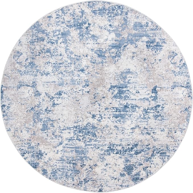 SAFAVIEH Amelia Collection Area Rug - 9' Round, Grey & Blue, Modern Abstract Design, Non-Shedding & Easy Care, Ideal for High Traffic Areas in Living Room, Bedroom (ALA705F)