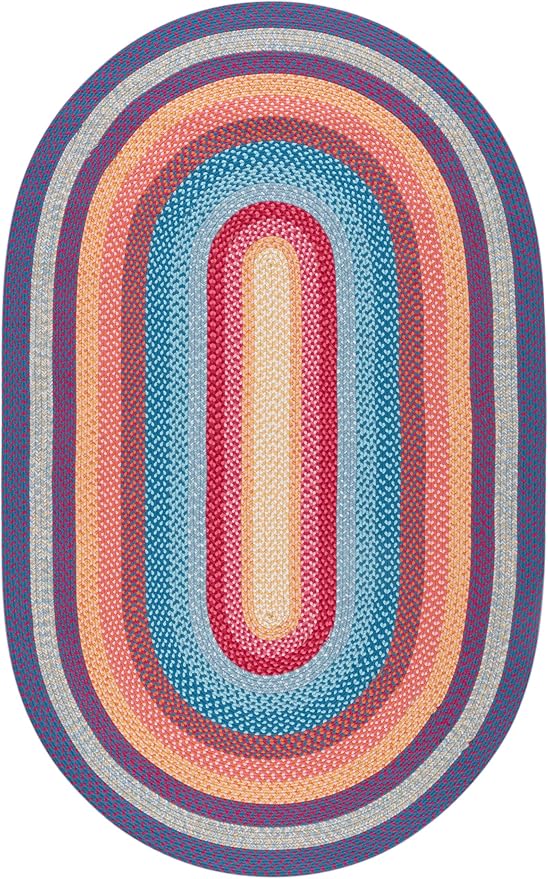 SAFAVIEH Washable Rug Outdoor Braided Collection - 3' x 5' Oval, Red & Orange, Handmade & Reversible, Non-Shedding & Easy to Clean, Ideal for Patio, Backyard, Mudroom (BRD308Q)