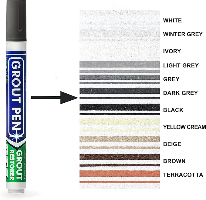 Grout Pen Tile Paint Marker: Dark Grey Narrow 5mm with 5 Pack Replacement Tips - Waterproof Grout Colorant and Sealer Pen to Renew, Repair, and Refresh Tile Grout - Cleaner Coating Stain Pens