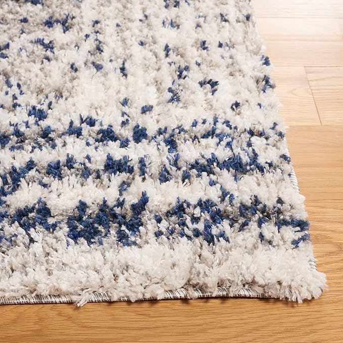 SAFAVIEH Jericho Shag Collection Area Rug - 10' x 14', Navy & Ivory, Non-Shedding & Easy Care, 1.2-inch Thick, Ideal for The Living Room, Dining, Bedroom (JER100N)