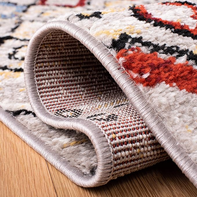 SAFAVIEH Amsterdam Collection Area Rug - 5'1" x 7'6", Light Grey & Multi, Moroccan Boho Design, Non-Shedding & Easy Care, Ideal for High Traffic Areas in Living Room, Bedroom (AMS108G)