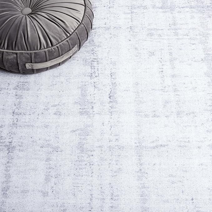 SAFAVIEH Washable Rug Tacoma Collection - 6' Round, Light Grey & Grey, Slip Resistant & Easy to Clean, Ideal for Living Room, Bedroom, Home Office, Dining Space (TAC857F)