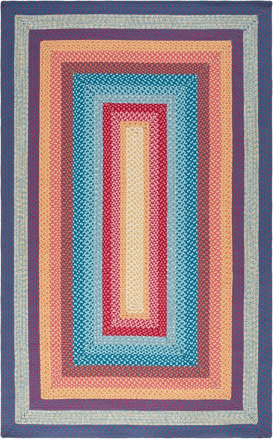 SAFAVIEH Washable Rug Outdoor Braided Collection - 6' x 9', Red & Orange, Handmade & Reversible, Non-Shedding & Easy to Clean, Ideal for Patio, Backyard, Mudroom (BRD308Q)