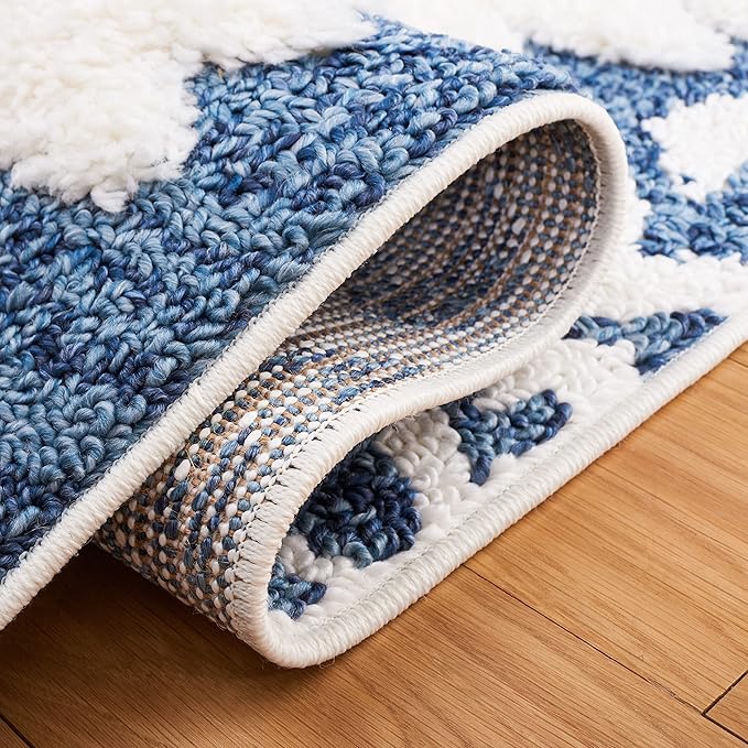 SAFAVIEH Moroccan Tassel Shag Collection Accent Rug - 4' x 6', Blue & Ivory, Boho Design, Non-Shedding & Easy Care, 2-inch Thick Ideal for High Traffic Areas in Foyer, Living Room, Bedroom (MTS652M)