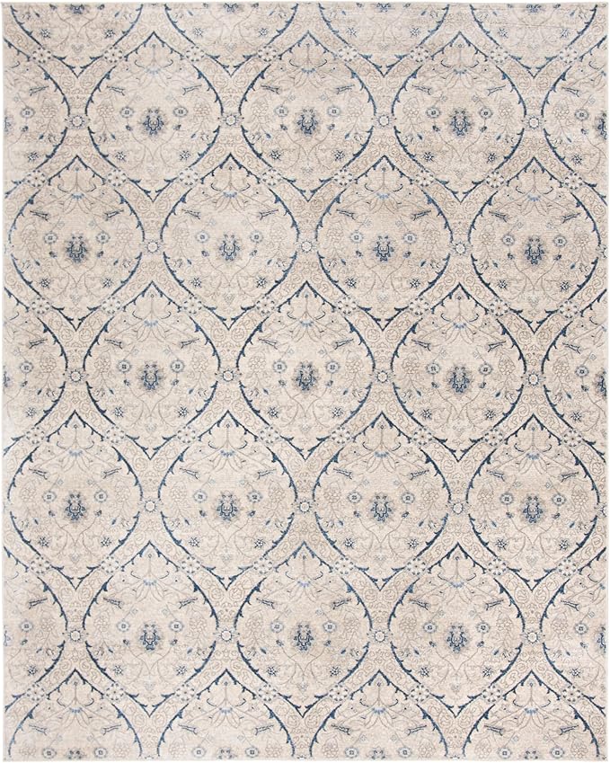 SAFAVIEH Brentwood Collection Area Rug - 9' x 12', Light Grey & Blue, Floral Damask Ogee Trellis Design, Non-Shedding & Easy Care, Ideal for High Traffic Areas in Living Room, Bedroom (BNT860G)