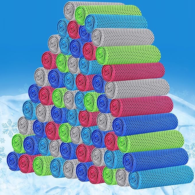 Shellwei 100 Pack Cooling Towels,40"x12" Ice Breathable Soft Chilly Sweat Rag Microfiber Workout Rags for Gym Cooling Towels for Neck and Face for Yoga Golf Sport Running (5 Colors)