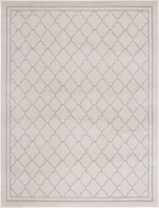 SAFAVIEH Amherst Collection Area Rug - 8' x 10', Beige & Light Grey, Moroccan Trellis Design, Non-Shedding & Easy Care, Ideal for High Traffic Areas in Living Room, Bedroom (AMT422E)